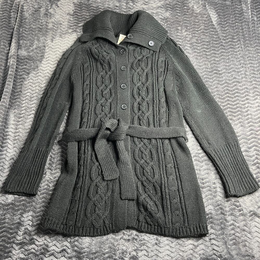 VINTAGE Faded Glory Cardigan Womens size Small black Cable Knit Long Sleeve